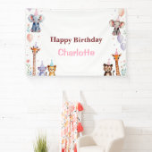 Wild One Cute Animals Balloon girls Birthday Spandoek (Insitu)