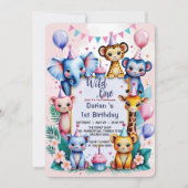Wild One Cute Animals Balloon kinder 1e Verjaardag Kaart (Voorkant)