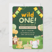 Wild One Cute Animals Verjaardagsfeestje Uitnodigi Kaart (Voorkant)