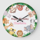 Wild One Cute Animals Zoo Verjaardagsfeestje Grote Klok (Voorkant)
