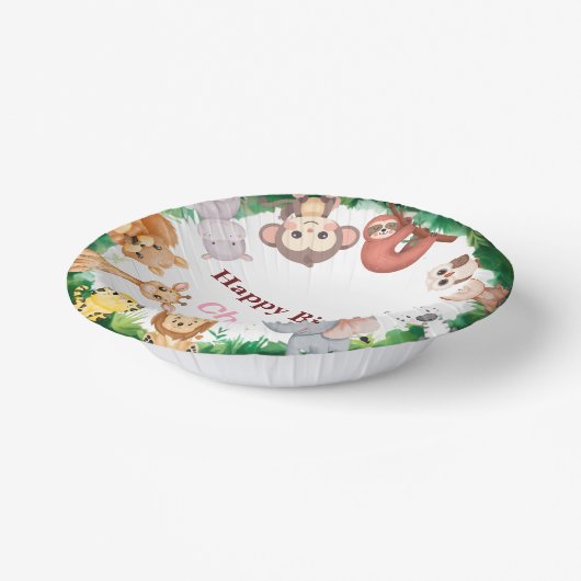 Wild One Cute Animals Zoo Verjaardagsfeestje Papieren Kommen (Gebogen)