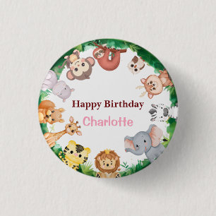 Wild One Cute Animals Zoo Verjaardagsfeestje Ronde Button 3,2 Cm