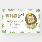 Wild One - Cute Baby Lion 1st Birthday Thema Spandoek (Horizontaal)