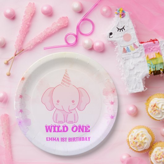 Wild One Cute Elephant 1st Birthday  Papieren Bordje (Feest)