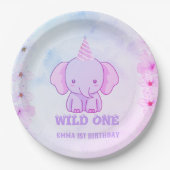 Wild One Cute Elephant 1st Birthday  Papieren Bordje (Voorkant)