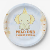 Wild One Cute Elephant 1st Birthday  Papieren Bordje (Voorkant)