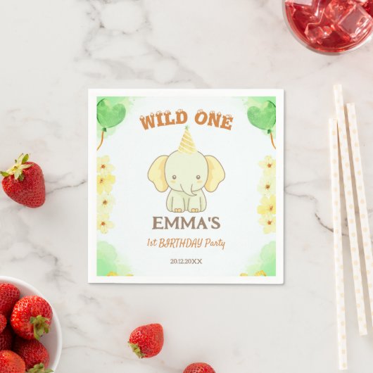 Wild One Cute Elephant 1st Birthday  Servet (Insitu)