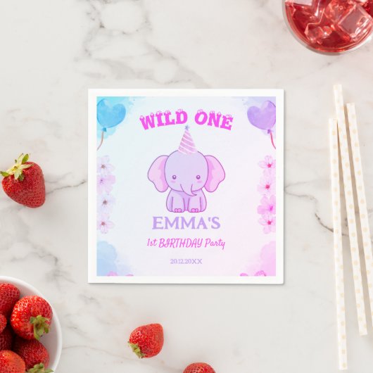 Wild One Cute Elephant 1st Birthday  Servet (Insitu)
