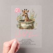 Wild One Cute Giraffe 1st Birthday Boho Animal Acryl Uitnodigingen (Insitu (Draagbaar))