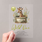 Wild One Cute Giraffe 1st Birthday Boho Animal Acryl Uitnodigingen (Insitu (Draagbaar))