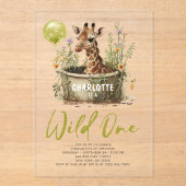 Wild One Cute Giraffe 1st Birthday Boho Animal Acryl Uitnodigingen (Voorkant)