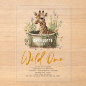 Wild One Cute Giraffe 1st Birthday Boho Animal Acryl Uitnodigingen (Voorkant)