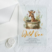 Wild One Cute Giraffe 1st Birthday Boho Animal Acryl Uitnodigingen
