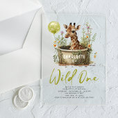 Wild One Cute Giraffe 1st Birthday Boho Animal Acryl Uitnodigingen