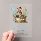 Wild One Cute Giraffe 1st Birthday Boho Animal Acryl Uitnodigingen (Insitu (Draagbaar))