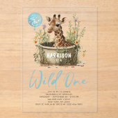 Wild One Cute Giraffe 1st Birthday Boho Animal Acryl Uitnodigingen (Voorkant)
