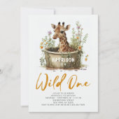 Wild One Cute Giraffe 1st Birthday Boho Animal Kaart (Voorkant)
