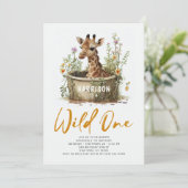Wild One Cute Giraffe 1st Birthday Boho Animal Kaart (Staand voorkant)