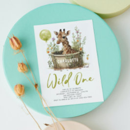 Wild One Cute Giraffe 1st Birthday Boho Animal Kaart