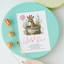 Wild One Cute Giraffe 1st Birthday Boho Animal Kaart
