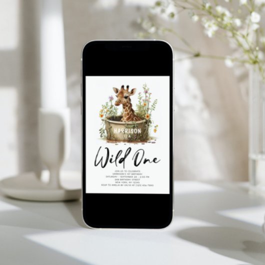 Wild One Cute Giraffe 1st Birthday Boho Animal Kaart