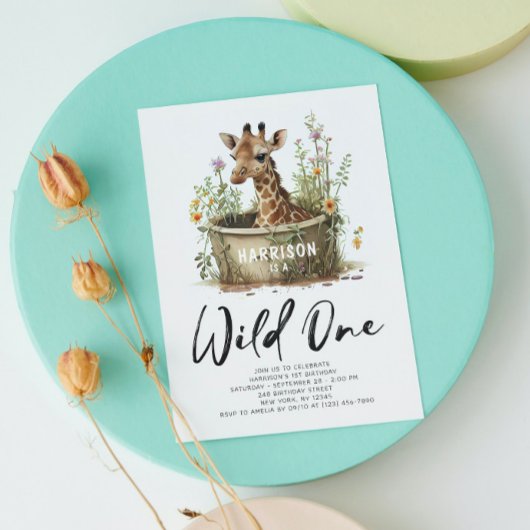 Wild One Cute Giraffe 1st Birthday Boho Animal Kaart