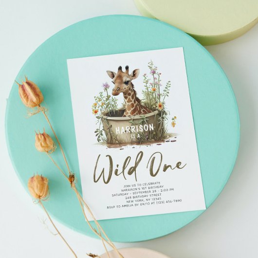 Wild One Cute Giraffe 1st Birthday Boho Animal Kaart