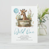 Wild One Cute Giraffe 1st Birthday Boho Animal Kaart (Staand voorkant)
