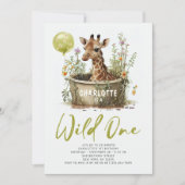 Wild One Cute Giraffe 1st Birthday Boho Animal Kaart (Voorkant)