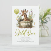 Wild One Cute Giraffe 1st Birthday Boho Animal Kaart (Staand voorkant)