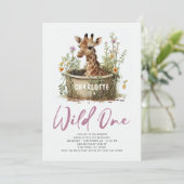 Wild One Cute Giraffe 1st Birthday Foto Dier Kaart (Staand voorkant)