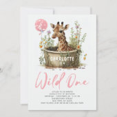 Wild One Cute Giraffe 1st Birthday Foto Dier Kaart (Voorkant)