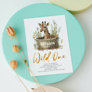 Wild One Cute Giraffe 1st Birthday Foto Dier Kaart