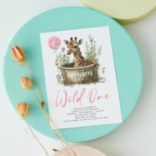 Wild One Cute Giraffe 1st Birthday Foto Dier Kaart