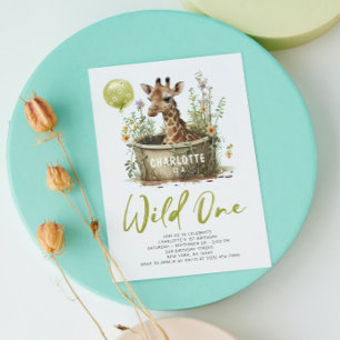 Wild One Cute Giraffe 1st Birthday Foto Dier Kaart