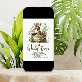 Wild One Cute Giraffe 1st Birthday Foto Dier Kaart