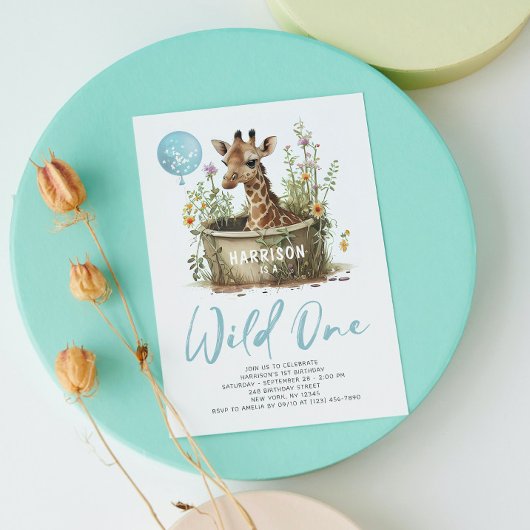 Wild One Cute Giraffe 1st Birthday Foto Dier Kaart