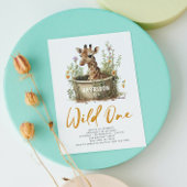 Wild One Cute Giraffe 1st Birthday Foto Dier Kaart