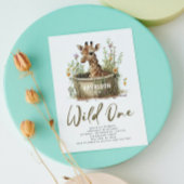 Wild One Cute Giraffe 1st Birthday Foto Dier Kaart