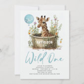 Wild One Cute Giraffe 1st Birthday Foto Dier Kaart (Voorkant)