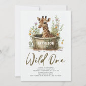 Wild One Cute Giraffe 1st Birthday Foto Dier Kaart (Voorkant)