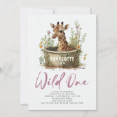 Wild One Cute Giraffe 1st Birthday Foto Dier Kaart (Voorkant)