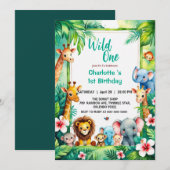 Wild One Cute Jungle Animal Child's 1st Birthday  Kaart (Voorkant / Achterkant)