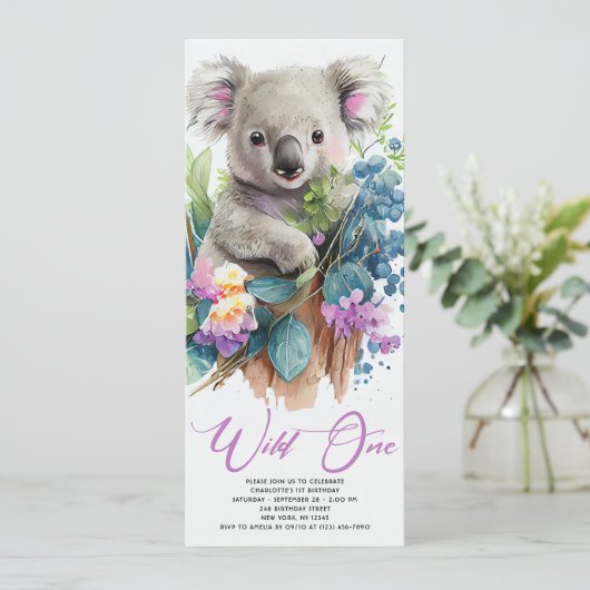 Wild One Cute Koala 1st Birthday Foto Animal Kaart (Staand voorkant)