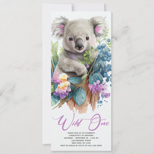 Wild One Cute Koala 1st Birthday Foto Animal Kaart (Voorkant)