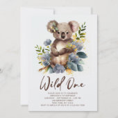 Wild One Cute Koala 1st Birthday Foto Animal Kaart (Voorkant)