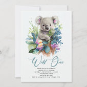 Wild One Cute Koala 1st Birthday Foto Animal Kaart (Voorkant)