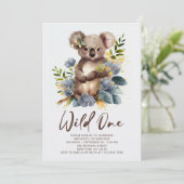 Wild One Cute Koala 1st Birthday Foto Animal Kaart (Staand voorkant)