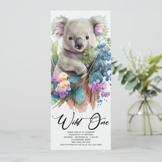 Wild One Cute Koala 1st Birthday Foto Animal Kaart (Staand voorkant)