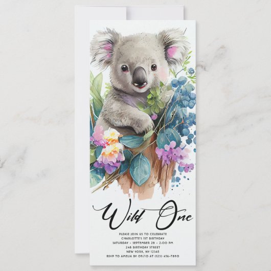 Wild One Cute Koala 1st Birthday Foto Animal Kaart (Voorkant)